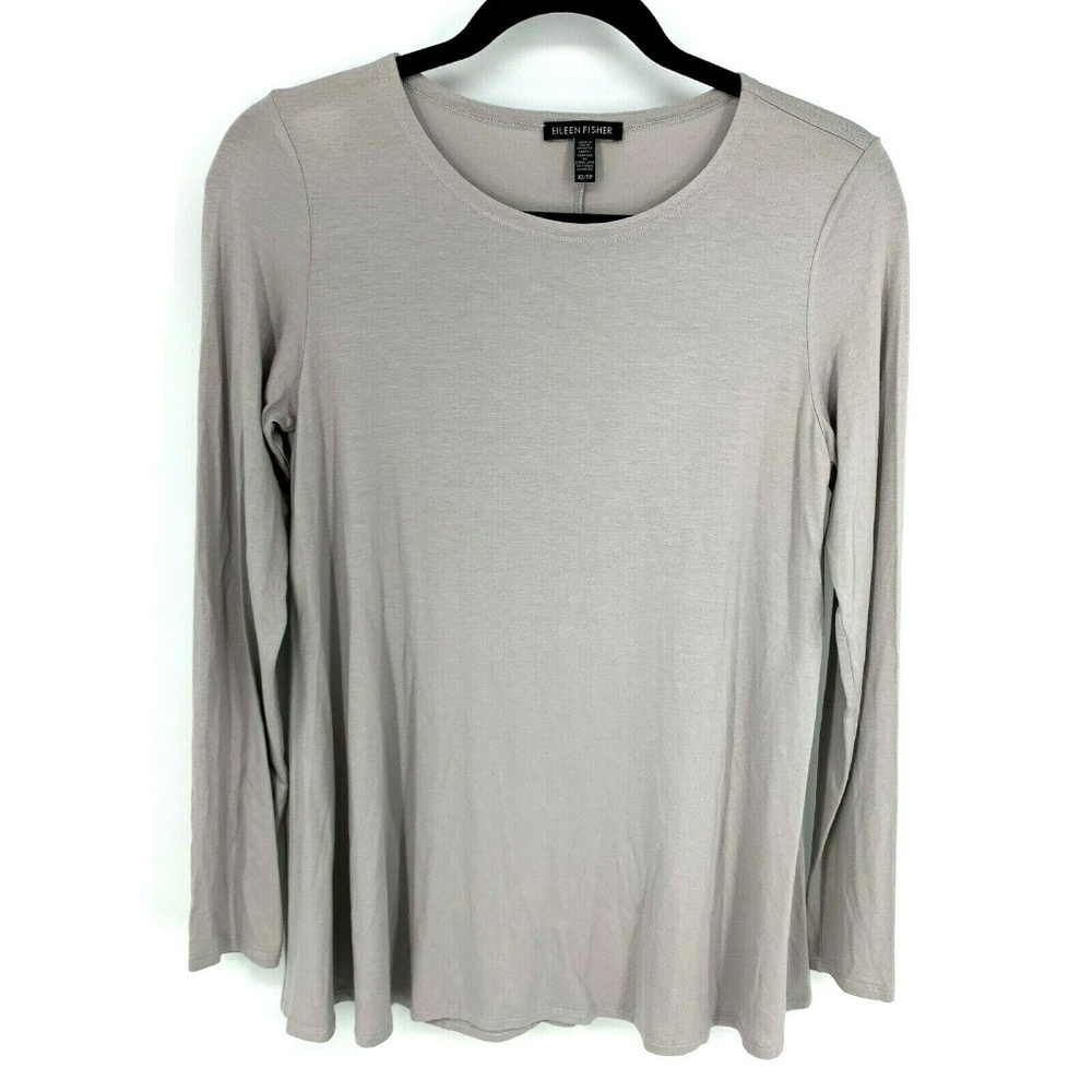 Eileen Fisher Gray Viscose Blend Long Sleeve Tunic